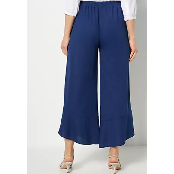 NEW Truth + Style QVC Flounced Stretch Woven Pants Sz 1X Navy Resort Casual - Picture 2 of 4